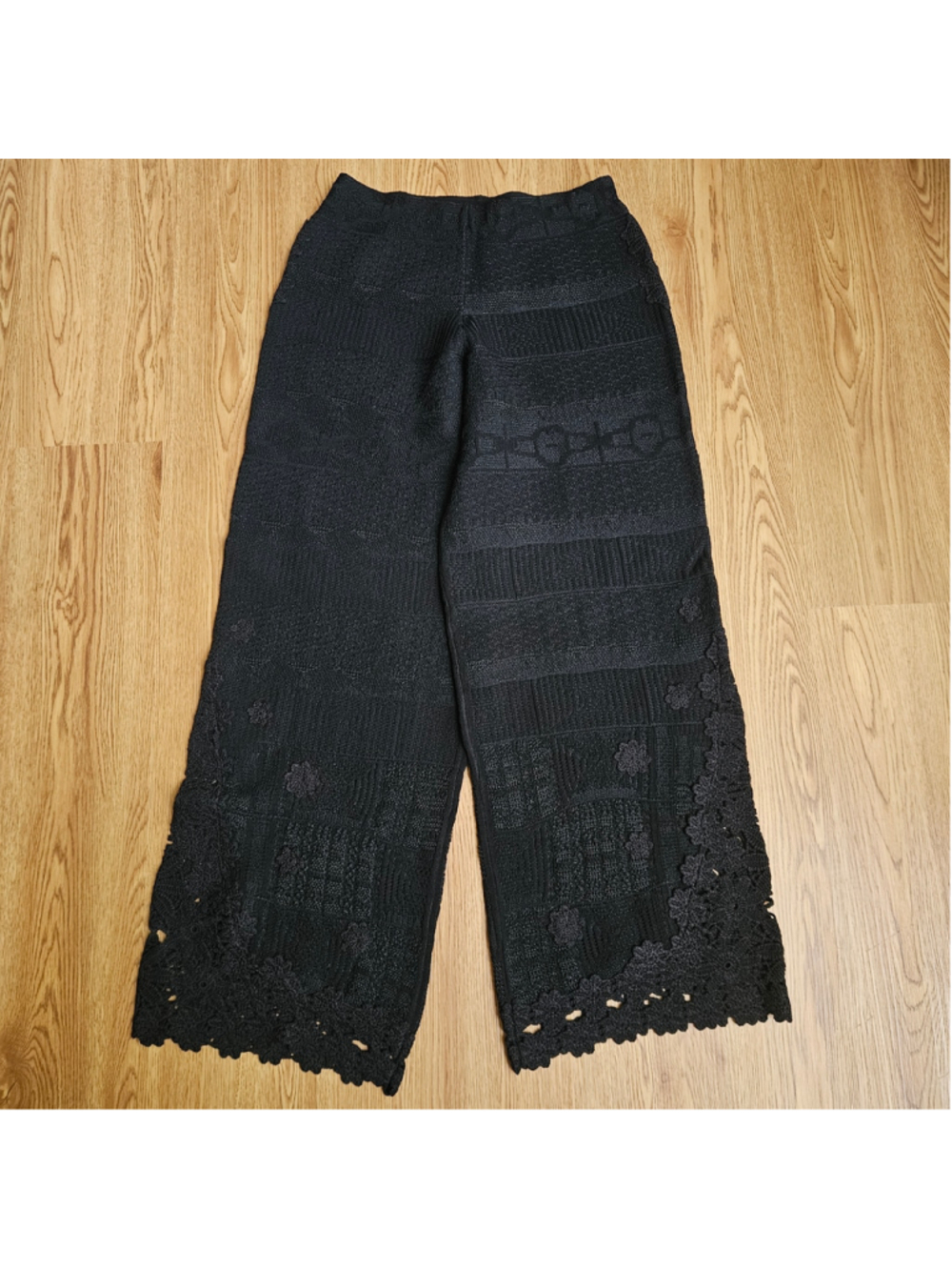 NWT Maje Floral Crochet Wide Leg Knit Pull On Trousers Womens 38 US M/10